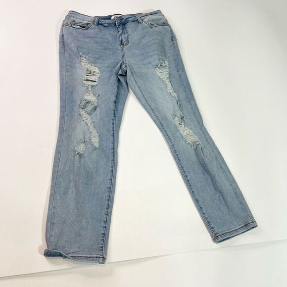Judy Blue Jeans Womens 15/32 Light Blue High Rise Distressed Boyfriend Fit Denim - Picture 1 of 11